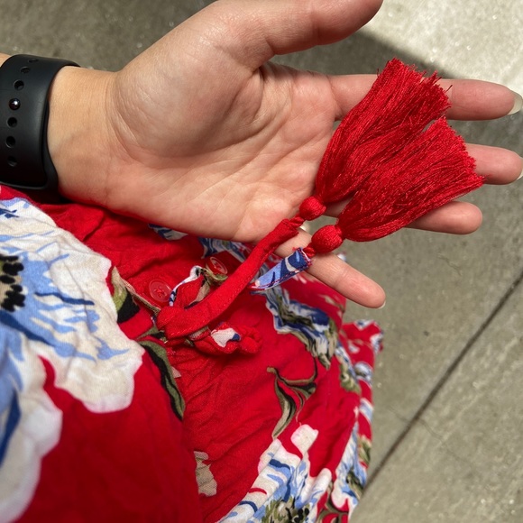 Band Of Gypsies Red Floral Off The Shoulder Dress - Picture 6 of 7